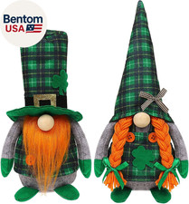 St Patrick'S Day Gnomes Plush Decoration, 2 Pack Different Green Grid Hats with