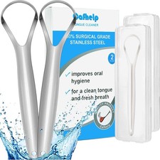 Cafhelp 2Pack Tongue Scraper, 100% 304 Surgical Stainless Steel Tongue Cleane...