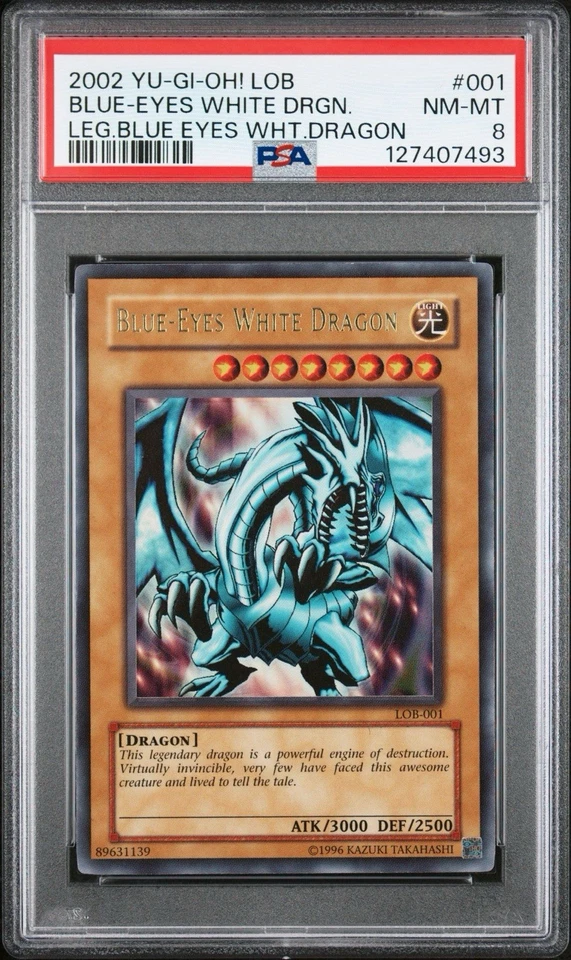 PSA 8 Blue-Eyes White Dragon LOB-001 Original Print Yugioh Misprint Foil Shift - Image 4 of 4