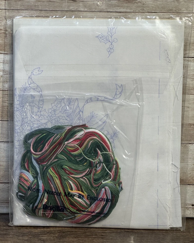 Bucilla Stamped Embroidery Tablerunner Kit DOVES AND HOLLY #82982 14”x44” - Image 4 of 4