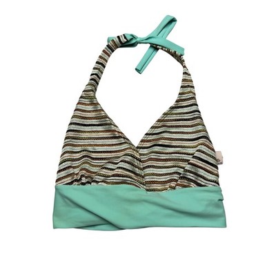 Vintage Y2K Luli Fama Striped Halter Bikini Top Green Large Festival Rave