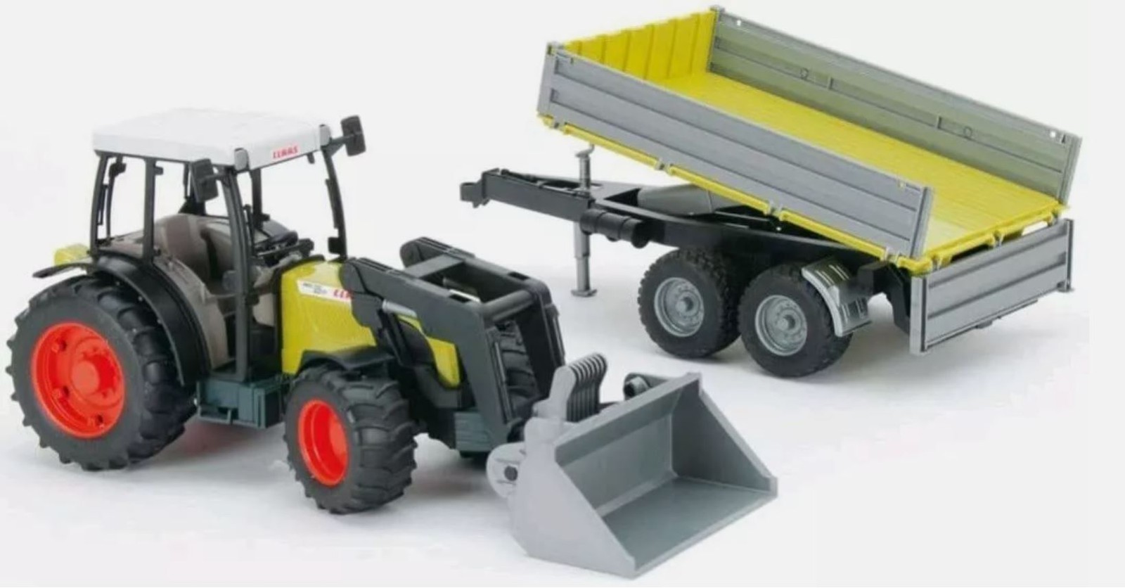 Tracteur CLAAS Nectis 267 F BRUDER avec chargeur amovible et remorque benne