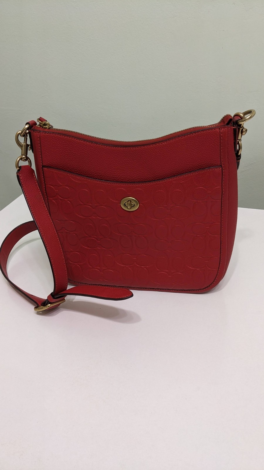 COACH Embossed Signature Leather Chaise Crossbody 19 Small Pouch ~NWT~ Red CC392
