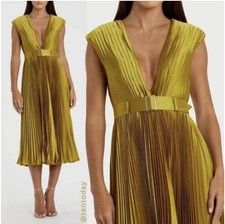 NWT Ieena for Mac Duggal 26483 Size 10 Gold Pleated Midi Dress