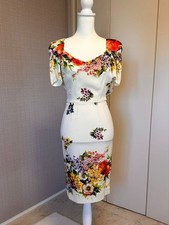 Dolce Gabbana Knee Length Dress Floral Print Slim Fit White Size XS
