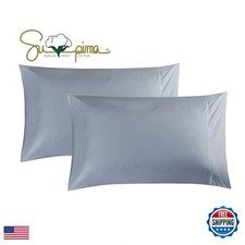 ELINEN 100 Supima Cotton 600 Thread Count King Pillowcase Set of 2 Blue Grey