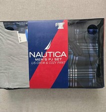 NAUTICA MEN'S PJ SET Long Sleeve CREW and COZY PANT Grey HTR XL