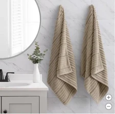 Welspun Welhome Bath Towels Taupe 2-Pack Bumpy Texture Rib 30" X 58" 640 GSM