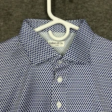 Collars and Co Polo shirt Mens XL Blue White Geometric Spread Dress Collar