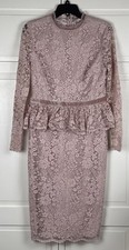 Rachel Parcell Womens Peplum Lace Dress Large Pink Floral Romantic Cocktail Midi