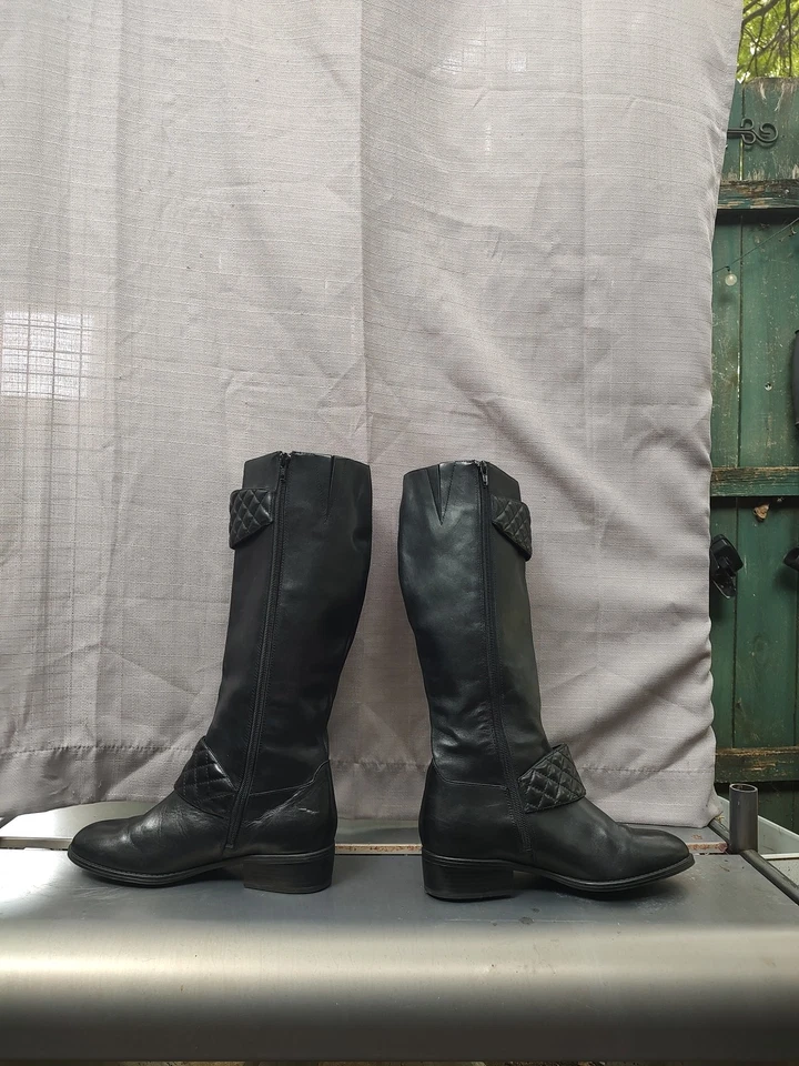 De Colección LRL Lauren Ralph Lauren Mujer’s Botas de Cuero Montar Cremallera Hebilla Negra 8 M Foto 2 de 4