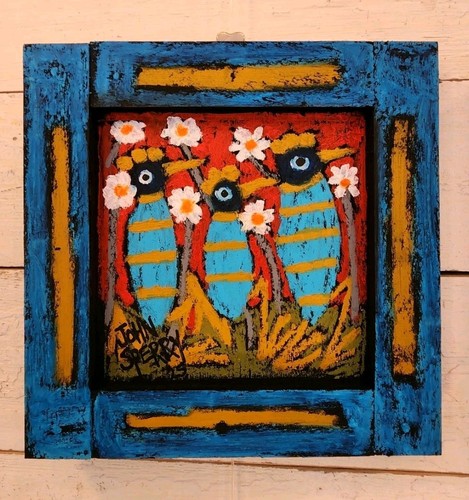 John Sperry Outsider Southern Primitive Folk Art BlueBirds Vögel Gemälde - Bild 13 von 14