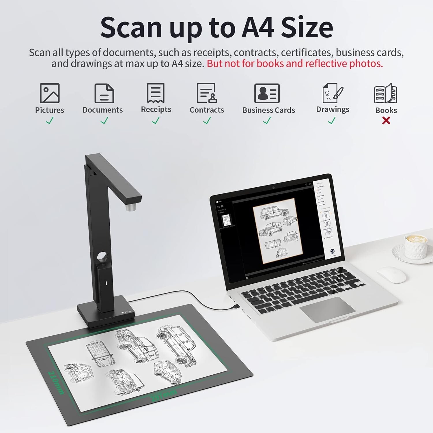 Portable 8MP Lens800 Document Scanner - USB, Easy-to-Use for Mac & Windows