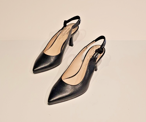 NeroGiardini slingback in pelle nera con tacchi strass TAGLIA EU 35; US 5 - Foto 5 di 8