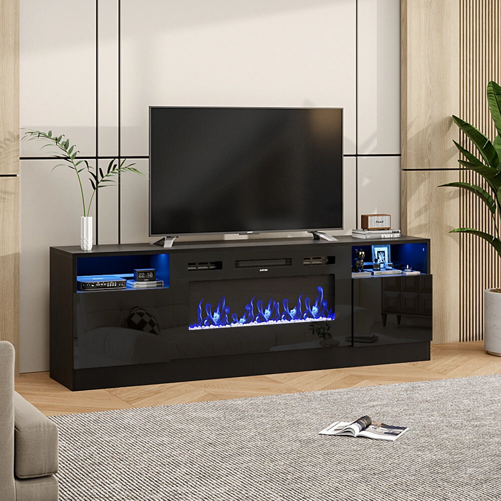 Tv stand with led on sale lights and fireplace