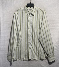 Ted Baker Button Shirt Mens XL 5 Gray Green Stripe Long Sleeve Collar Cotton Bld