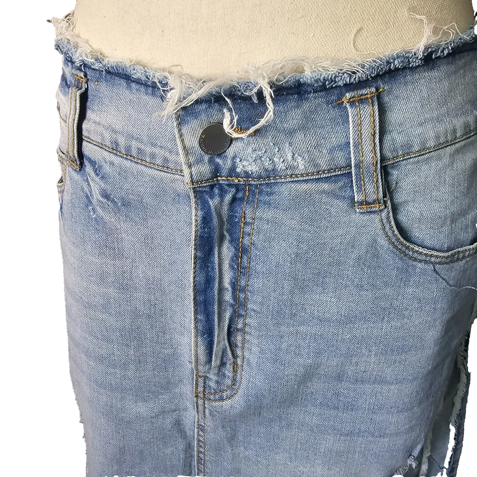 Falda midi vaquera azul lavado claro envejecida asimétrica Rachel Roy para mujer talla 6 Foto 3 de 4