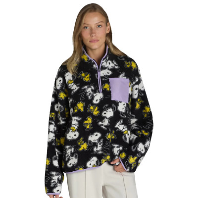 Peanuts Snoopy & Woodstock Womens Quarter Zip Print Fleece Jacket