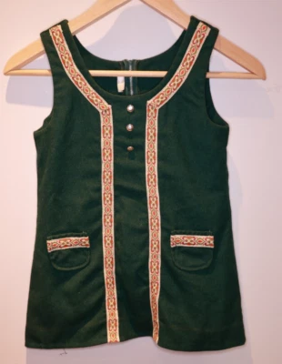 Vintage WELTE Kinder Kleid aus grünen Filz mit Borte Gr. 116 *** Top Zustand - Bild 1 von 4
