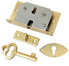 Einlass- Schatullenschloss Schatullenverschluß mit Schild Vermessingt