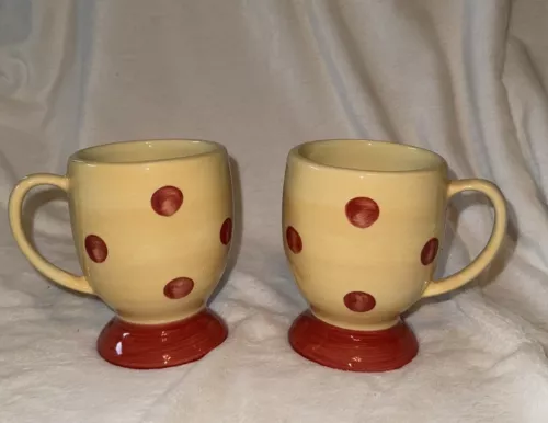 2 Mugs Southern Living At Home Gail Pittman Siena Footed Polka Dot Coffee