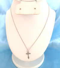 Silvertone Cross Girls/Teens/ Women's Necklace 18" Long Ring Closure