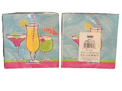 Set of 2 Poolside Tropical Exotic Drinks Lunch Napkins 6 1/2" Total 36 Ct - Image 2 of 3