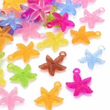 4 Starfish Charms Rainbow Acrylic Big Nautical Pendants Ocean Set Sea Life 24mm