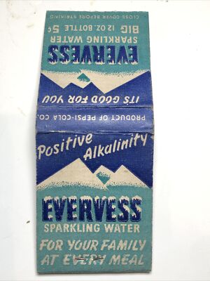 Vintage 1940 FULL Matchbook Pepsi-Cola Evervess Sparkling Water Sign History