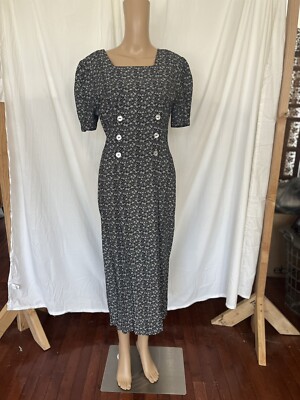 Vintage All That Jazz Floral Print Dress Short Sleeve Maxi Dress 90s Sz  11/12