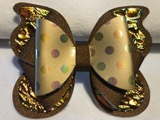 BUTTERFLY DESIGN HAIR BOW. BROWN AND HOLOGRAPHIC GOLD. 3.5" X 3". HOMEMADE