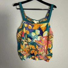 Cynthia Rowley Floral Tank Top Sleeveless Blouse Teal Orange XL