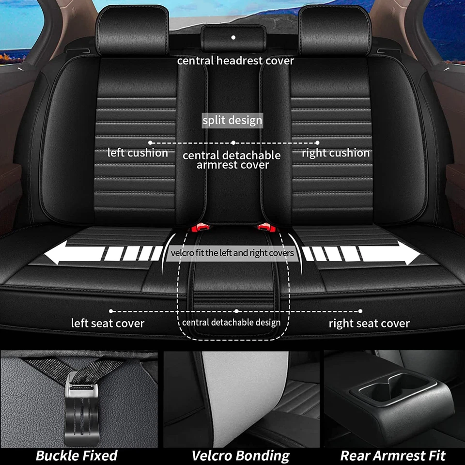 Luxury 5-Seat Covers Car Chair Cushion PU Leather Full Set For Audi A6 2000-2022 - Imagem 2 de 4