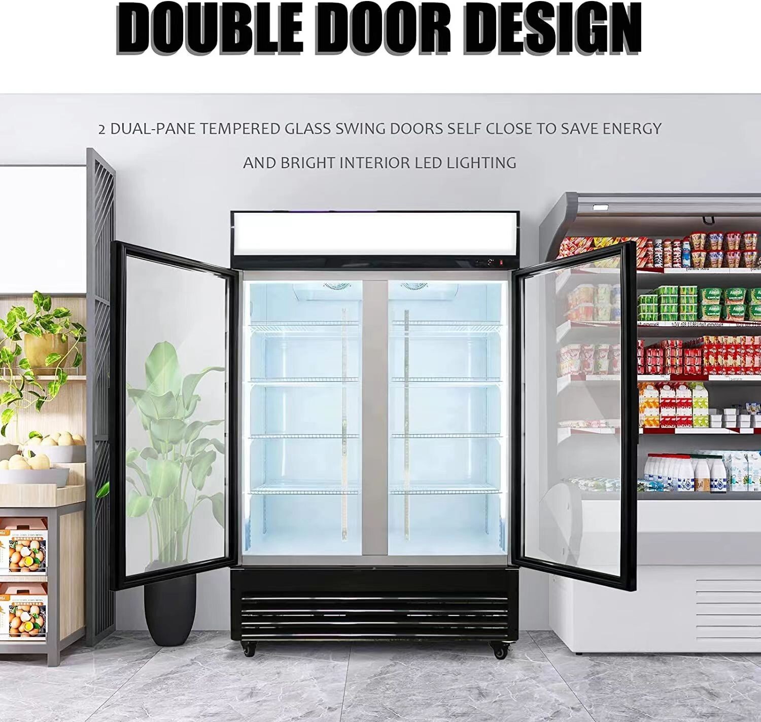 Fricool 2-Glass Door Merchandiser Refrigerator Beverage Cooler  NEW