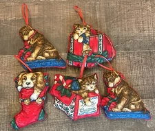 Vintage Handmade Stuffed Fabric Christmas Ornaments Bowl Fillers Pet Dogs & Cats