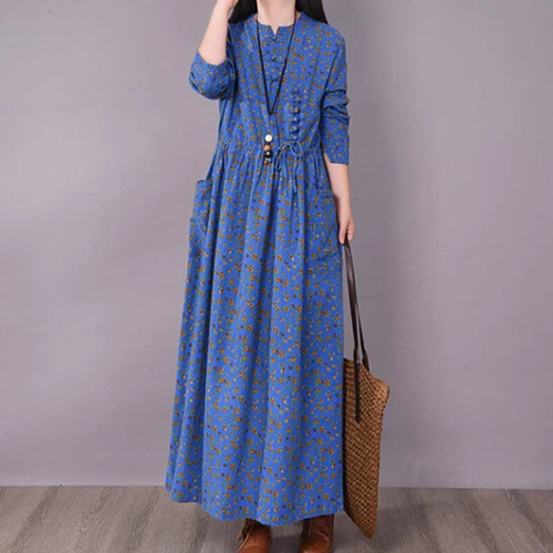 Ladies Long Dress Crew Neck Maxi Dresses Women Kaftan Holiday Sleeve Baggy Loose - Picture 12 of 47