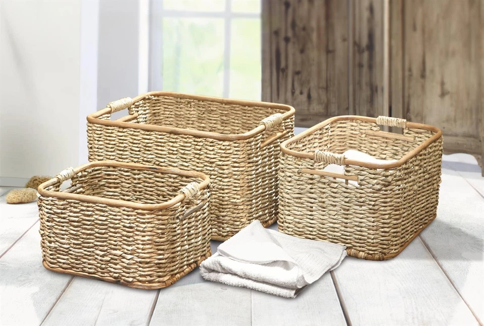 Aufbewahrungs Korb aus Rattan 40x30x23 cm, Schrank Regal Flecht Wäsche Box Kiste - Bild 4 von 4
