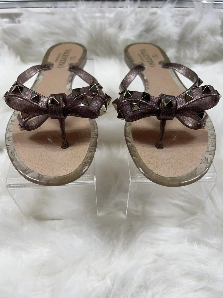 VALENTINO GARAVANIPVC Jelly Glitter Rockstud Bow Thong Sandals eBay