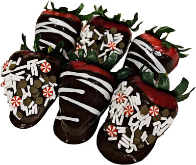 DEZICAKES Fake Dipped Strawberries Peppermint Christmas Strawberries Set of 6