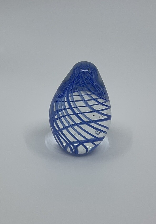 Vintage Murano Style Glass Egg Shaped Paperweight Blue Swirls 2-3