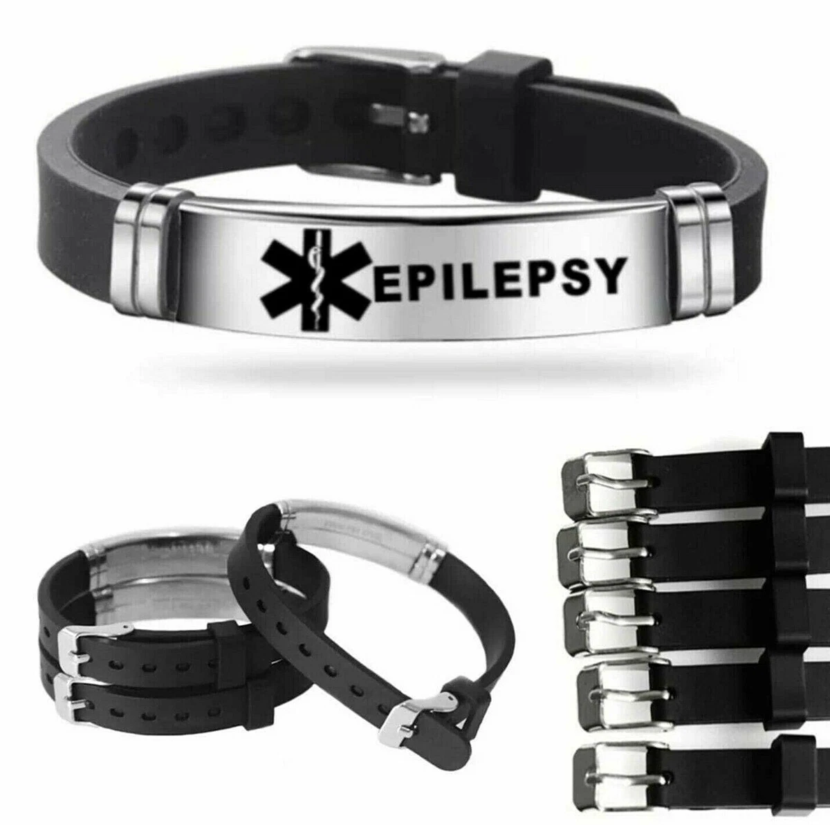 Epilepsy Medical Alert Wristband ID Band Epileptic Silicone Men's Women's  Adult | eBay