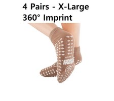 4 Pair, X-Large Non Skid Hospital Travel Slipper Socks Double Sided Unisex Tan
