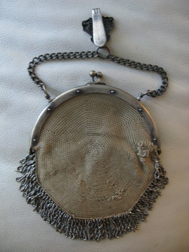 Antique Floral Steel Micro Bead Chatelaine Belt Clip Leather Kilt Purse #14 - Picture 11 of 13