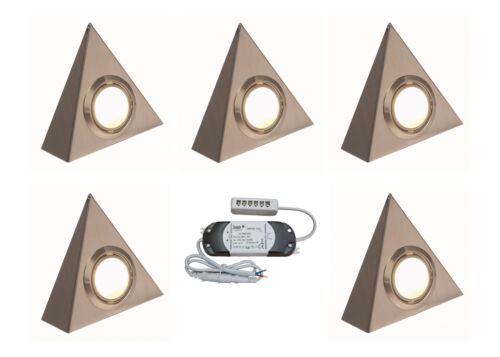5 X LED TRIANGLE KITCHEN UNDER CABINET CUPBOARD LIGHT COOL WHITE BRUSHED CHROME - Picture 1 of 1
