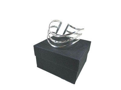 Solid 925 Sterling Silver Wave Wide Cuff Bangle -18 cm