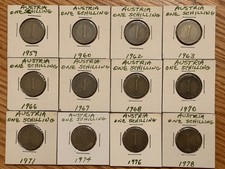 Lot of 12 Different Austria 1 Schilling Coins, 1959-1978 - Combined Shipping OK