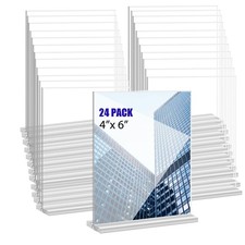 Acrylic Sign Holder 4x6 Inches 24 Pack T Shape Desktop Display Stand Vertical...
