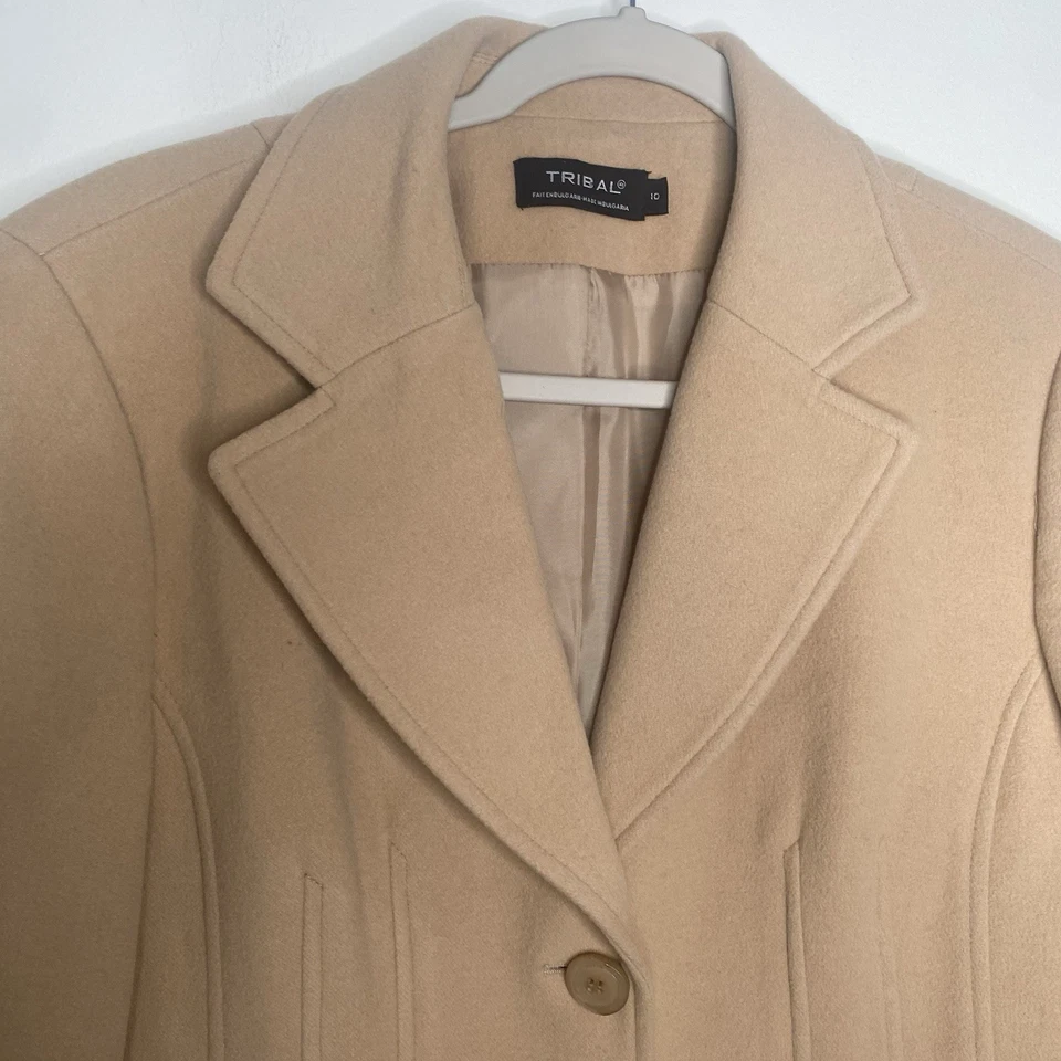 Tribal Wool Blend Peplum Blazer Sz 10 Tan - Image 3 of 4