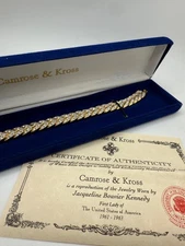 Vintage Camrose Kross JBK Bracelet Gold Tone Crystal Leaf Link 7"