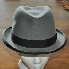 Vintage Stetson Derby Bowler Grey  Black Wool Felt Hat 7 1/4
